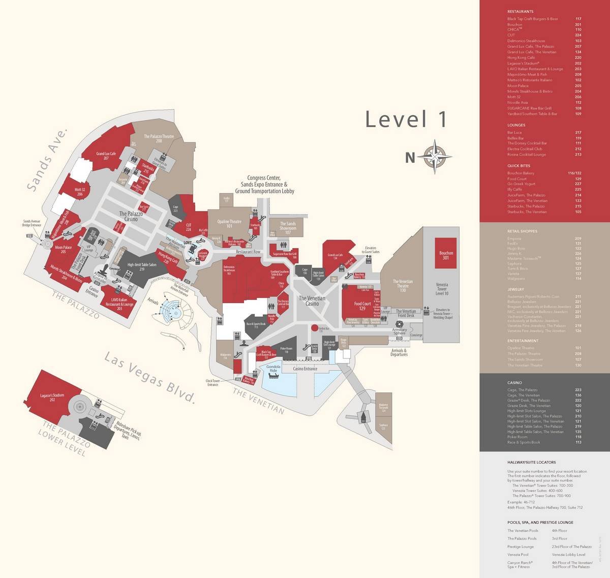 Venetian Las Vegas Property Map Level 1