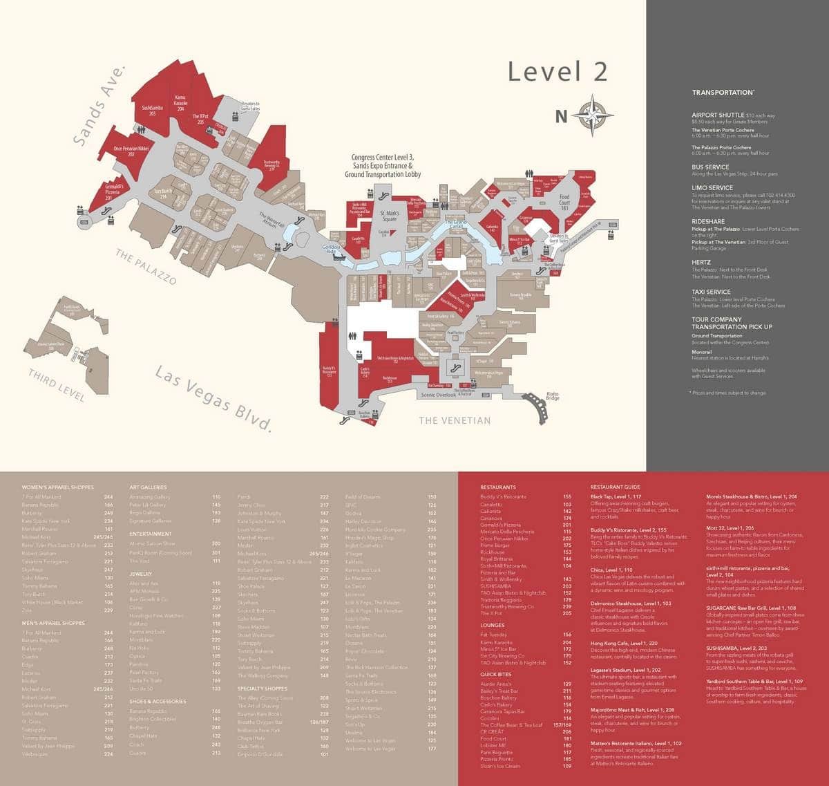 Venetian Las Vegas Property Map Level 2