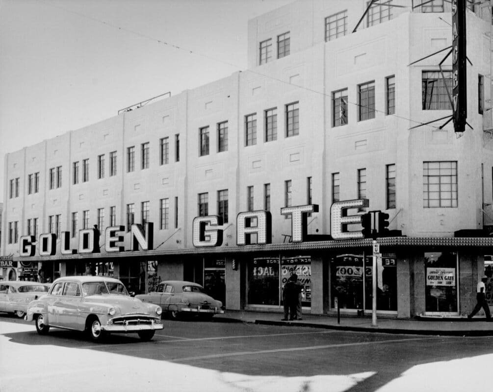 Golden Gate Casino grand opening on the first floor of Hotel Sal Sagev, 1955