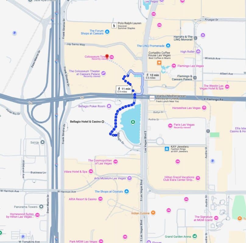 Caesars-Palace-vs-Bellagio-Location-Distance
